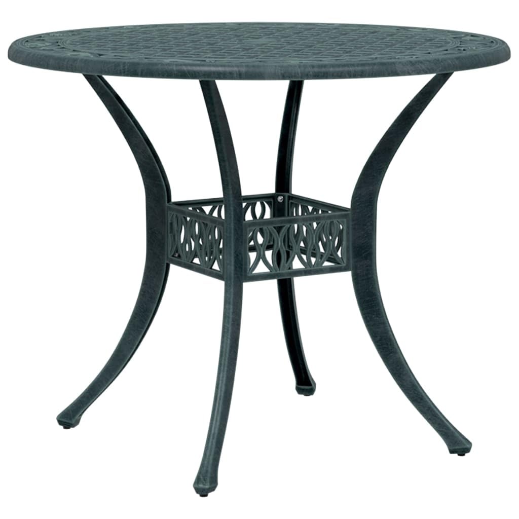Table de jardin vert émeraude en fonte d'aluminium robuste pour terrasse chic