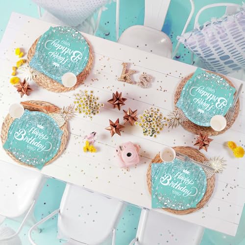 Bikasun Hellblau Partygeschirr Set, 16 Gäste Blau Diamant Geburtstag Geschirr, Kindergeburtstag Teller Becher Servietten Pappteller Party Deko Mädchen Jungen Tischdekoration