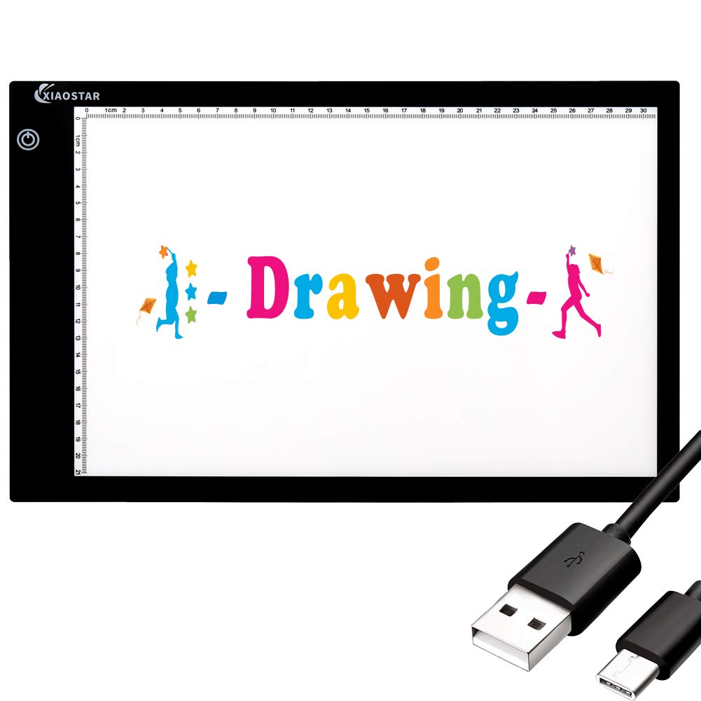 XIAOSTAR A4 Beleuchtetes Tablet Kopiertafel mit LED A4, Super Dünn, für Zeichentafel mit USB-Kabel mit Verstellbarer Helligkeit, für Künstler,Animationzeichnen,Skizzieren,Visualisierung mit X-Speichen