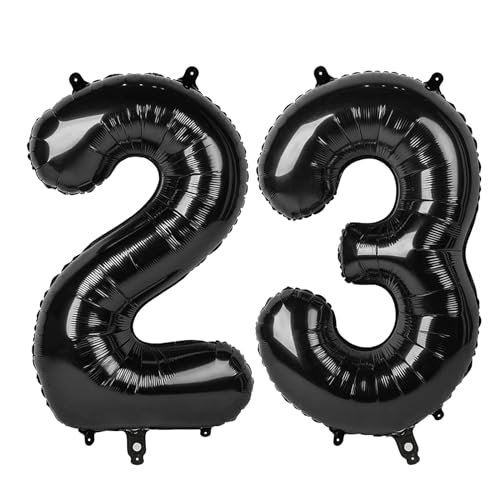 Image of 23 Balloon 40 inch Black Number Balloons for 23 32 Birthday Decorations | Saturated Color, Large 40 inch, With Inflation Straw & Hanging Holes, Great for Men's Birthday, Gothic Theme Party, Halloween