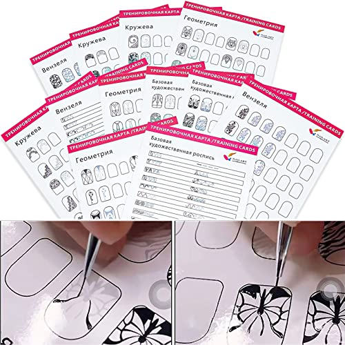 NICENEEDED 12 Feuilles Nail Art Practice Book, Cartes de Formation à la Manucure Propre pour la Peinture de Lignes pour Débutants, Livre D'Apprentissage de...
