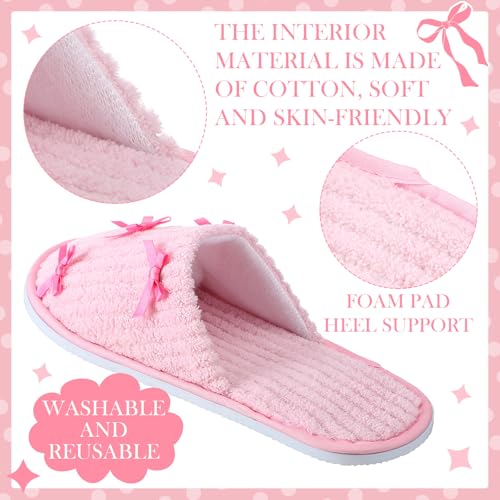 Cute Bow Slippers for Women Coquette Pink Bridesmaid Plush Non-slip Preppy Slipper Wedding Bride Party Gift Comfortable Reusable for Bachelorette Party Bathroom Bedroom Holiday Travel2