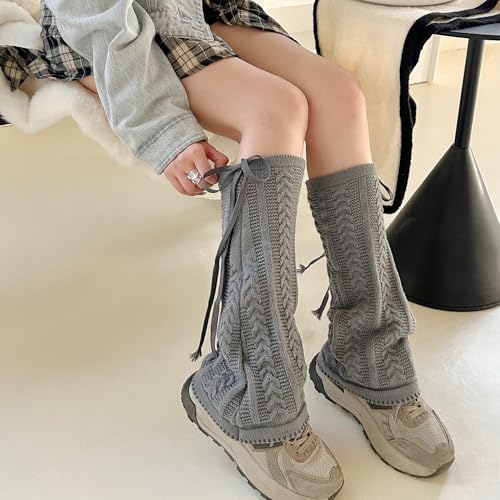 Image of YELAIVP Kawaii Leg Warmers Y2K Knit Lace up Leg Warmers Cute Japanese Harajuku Lolita Leg Warmer for Women Girls