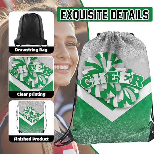 Cheer Drawstring Backpack Cheerleading Drawstring Gym Bag Cheer Accessories Cheerleader Gifts for Cheerleaders 1Pcs (Silver&Green)4