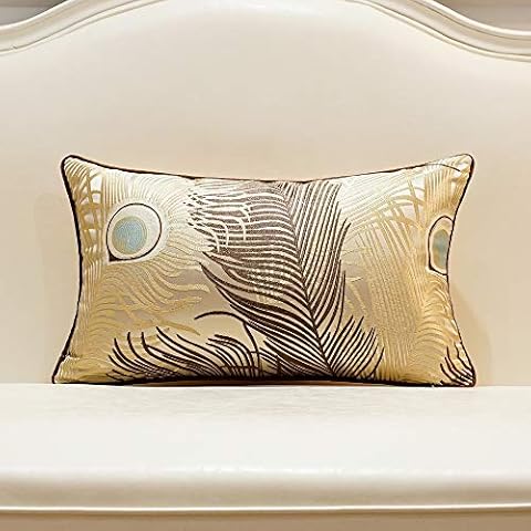 Avigers 12 x 20 Inches Light Brown Peacock Feathers Cushion Cases Throw Pillow Covers Home Decorative Pillows for Couch Sofa Living Room Bedroom Cars 30 x 50cm Cover