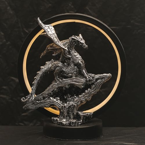 Dragon Lamp Collectible Decor-Dungeons and Dragons Gifts - 6.15 inch LED Circle Table Lamp for Dragons Lover,Bedroom/Bookshelf/Desk Grey,8" H