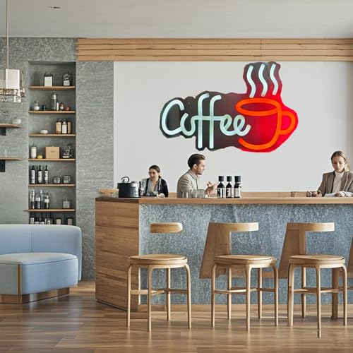 Image of Coffee Bar Sign Wall Decor,LED Coffee Neon Light up Signs for Coffee Station Decor,Coffee Decorations for Coffee Bar Kitchen Decor Accessories,with Dimmable Switch and Hanging Chain,5V USB Powered