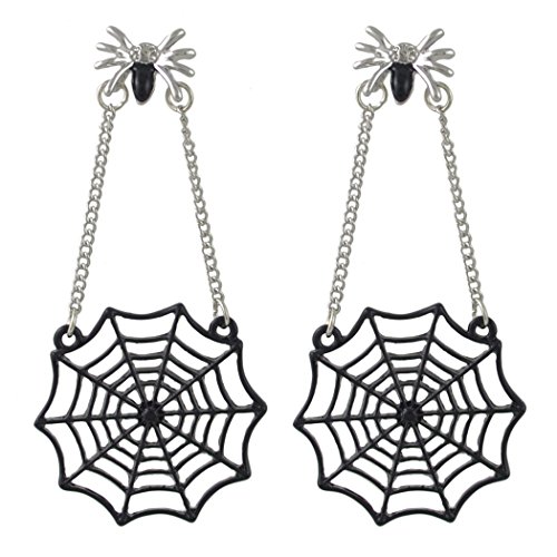 SUNSCSC Black Spider Web Dangle Hook Earrings for Women Girls Gothic Punk Vintage Halloween Jewelry