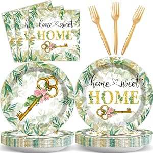 96PCS House Warming Party Decoration Housewarming Party Supplies Home Sweet Home Party Tableware Set Rustic Floral Paper Plates Disposable Housewarming Plates Napkins Dinnerware for New House Wedding