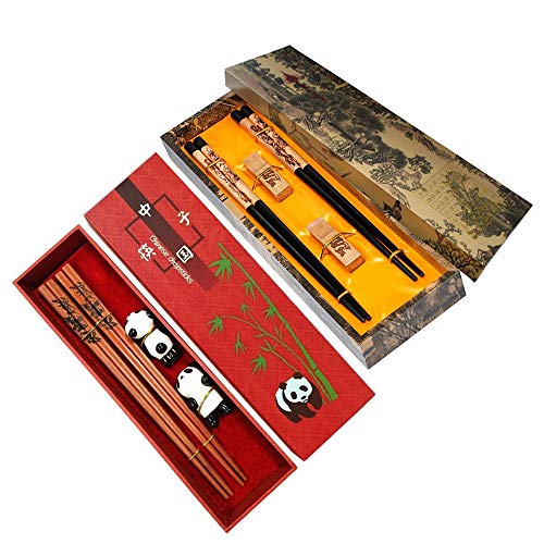 MHKBD [2 Pack] Reusable Chopsticks Gift Set, Wooden Dragon Chopsticks and Panda Chopsticks with Case Chopsticks Gift Sets, Amazing Gift for Great as Thankgiving Day Christmas New Year