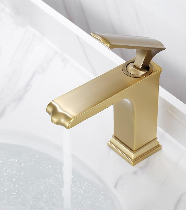 Robinet mitigeur de lavabo cuivre chaud et froid, mitigeur salle de bains or brossé
