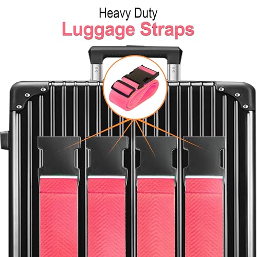 Image of Luggage Straps for Suitcases TSA Approved Travel Belt 8 Pack by Chelmon (Rose Red)
