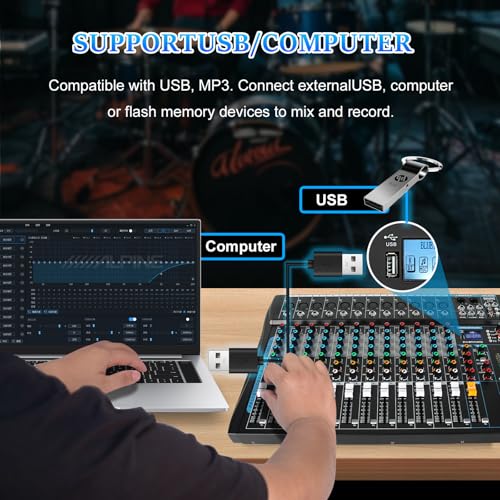 SIKUING 12 Channel Audio Interfacer Sound Board Mixer DJ Mixer 16-Bit DSP Effect USB Audio Mixer +48V Phantom Power Bluetooth Mixer for Karaoke Studio Streaming Recording,Live Streaming