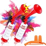 2 Pack Handheld Air Horn, Aluminum Reusable Air Horn Loud Boat Super Loud Noise Maker Bear Horn,Marine Signal Safety Alarm Horn for Boating, Birthday,Comes with 1 pair of earplugs+whistle.