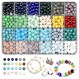 KOTHER 600PCS Glass Beads for Jewelry Making, 8mm DIY Gemstone Beads Bracelet Making Kit Healing Chakra Beads, 24 Color Round Beads Suitable for Beginners