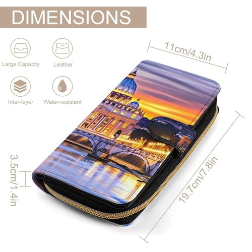 Rome Italy Women's Long Wallets Leather Card Holder Purse Zippered Buckle Clutch Handbag2
