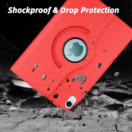 Image of TGK 360 Rotatable Smart Flip Cover for iPad mini 7 Case A17 Pro 2024, iPad mini 7th /6th Generation 8.3 inch (Red)
