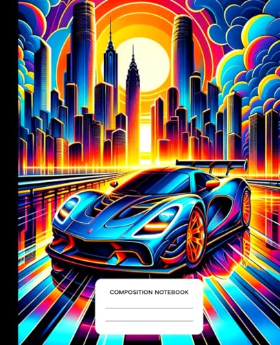 Composition Notebook: Super Sports Car Illustration - Wide Ruled Lined Paper Journal For School, College, Office, Work - 7.5" x 9.25" - 110 Pages