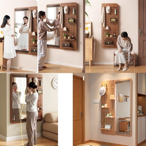 Panneaux perforés muraux pour optimiser les petits espaces avec miroir bois - 6