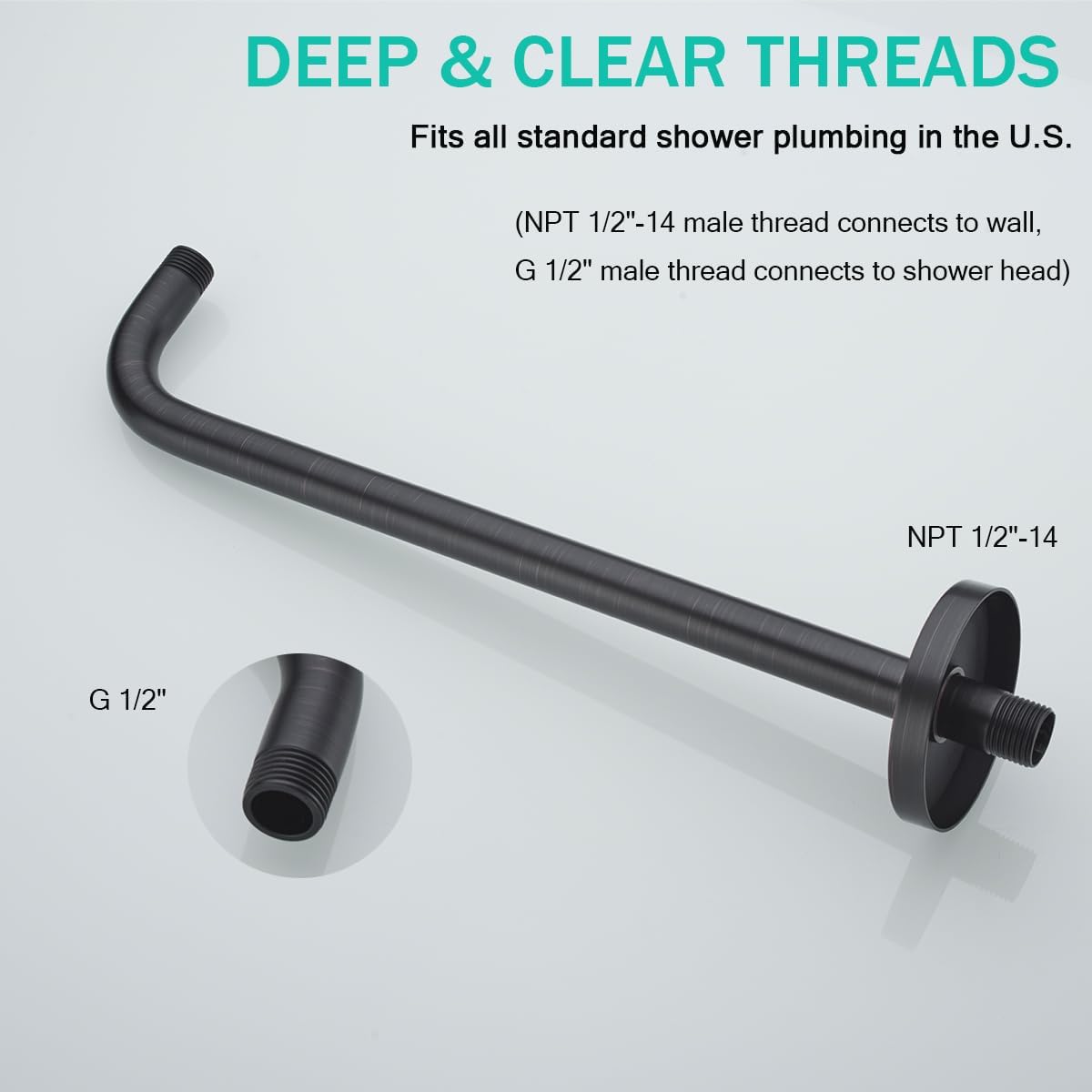 16 Inch Shower Arm with Flange,SUS304 Stainless Steel 90 Degree Rain Shower Head Extension Arm,Wall-Mounted Shower Head Arm for Fixed Shower Head,Oil Rubbed Bronze Finish,SE-RD91018-16-ORB
