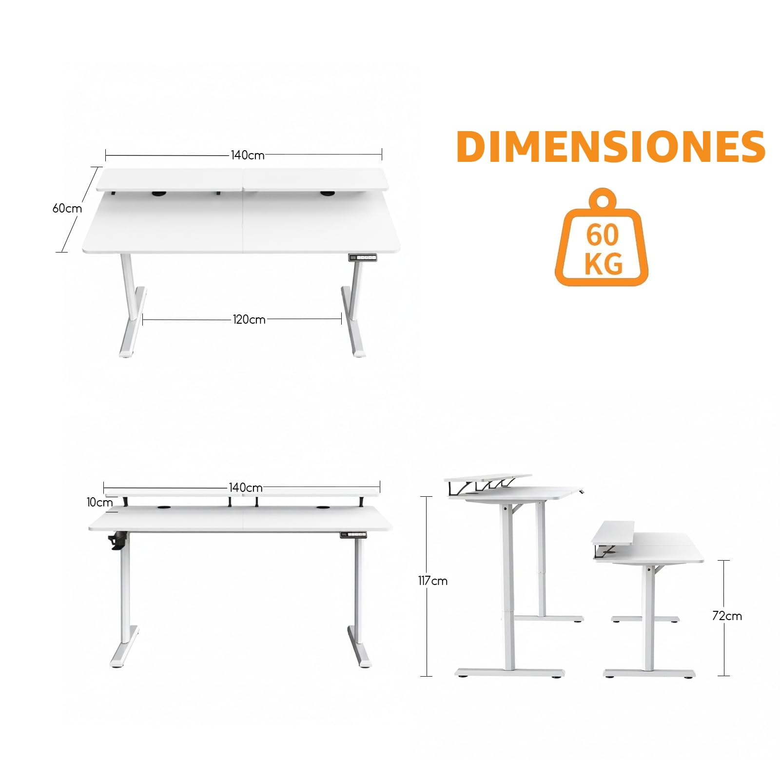 SOSINYA Mesa Escritorio elevable con Memoria de Altura Ajustable, estación de Trabajo para computadora, 140 x 60 cm, Soporte para Monitor para Oficina en casa,V3