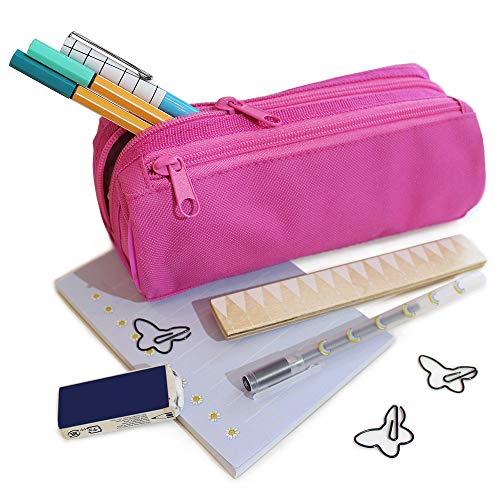 Fashion Stationery Pink Pencil Case for Teenagers High Secondary School Boys Kids Students and Girls Large 2 Compartment Pencil Cases - Image 2