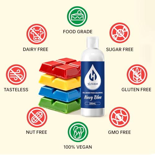 Image of Navy Blue Oil Based Food Coloring for Chocolate - Herbeklab 100ml Professional Concentrated Oil Food Dye for Candy Melts, Chocolate, Cake Pops, Strawberries & Baking