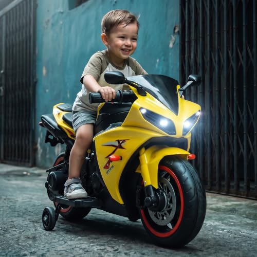 Image of Baybee R7 Baby Electric Bike for Kids with Foot Acceleration | Rechargeable Ride on Baby Bike with LED Lights & Music | Toddler Battery Operated Bike for Kids to Drive 1 to 3 Years Boys Girls (Yellow)