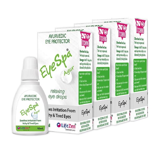 EyeSpa Ayur - Ayurvedic Eye Drop | Relieves Dryness, Redness, Itching, Cooling | daily-use Eye Drop with Triphala, Rose water, Bhringaraj, Honey | 10ML (Pack of 4)