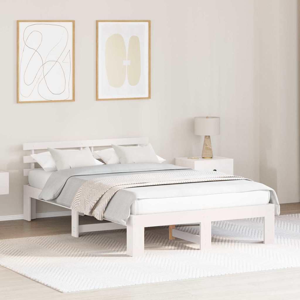 YUTAASU Bettrahmen mit Kopfteil Weiß 120 x 200 cm Massives Kiefernholz | Stabile Konstruktion, 31 cm Höhe, pflegeleichte Oberfläche, modernes Design