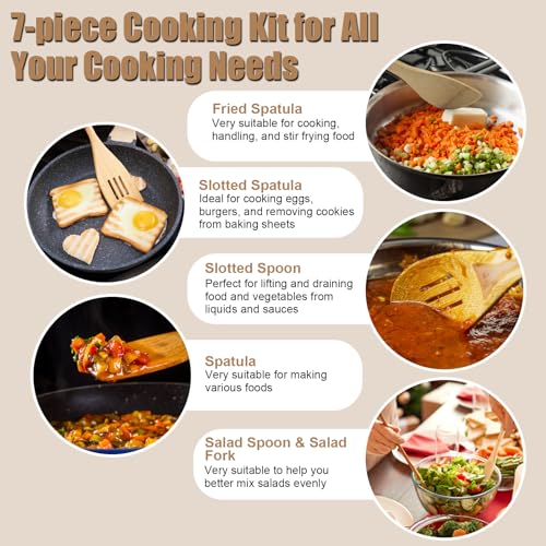 Bamboo Wooden Spoons for Cooking 7 Piece - Bamboo Cooking Utensils Set with Holder Wooden Spoons Spatula for Cooking Nonstick Wood Kitchen Utensil Set (7 Pcs) - Image 4