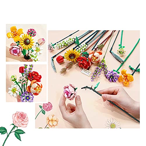 Baustein Bouquet Bauset, 547 Klemmbausteine Mini Bricks Baumwolle Blumen Set für Erwachsene, Blume Kompatibel mit Lego… – Bild 4