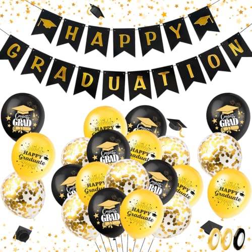 Happy Graduation Decorations 2026 Set Happy Graduation Banners & 15 Pcs Graduation Balloons 2026 Graduation Backdrop & Prom Decorations 2026 for School Leavers Party