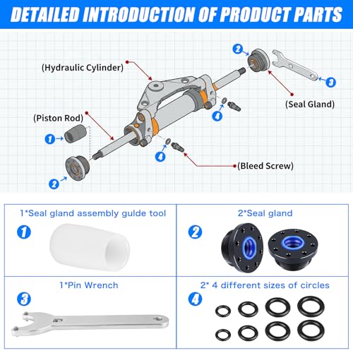 Image of HC5345 Hydraulic Steering Cylinder Seal Kit with Pin Wrench HS5157 Compatible with HC5340 HC5341 HC5342 HC5343 HC5344 HC5345 HC6750 HC6751 Restore Hydraulic Steering Performance