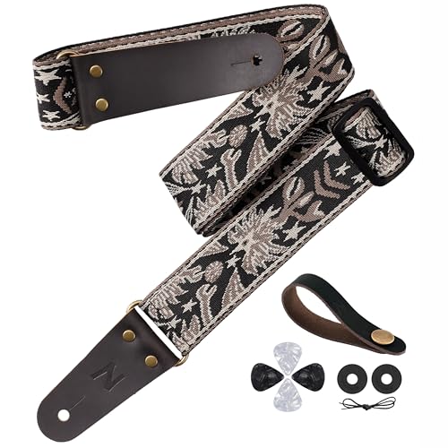 Correa de guitarra Nefelibata, 5 cm bordado de piel de grano completo con bolsillo oculto, para bajo,...