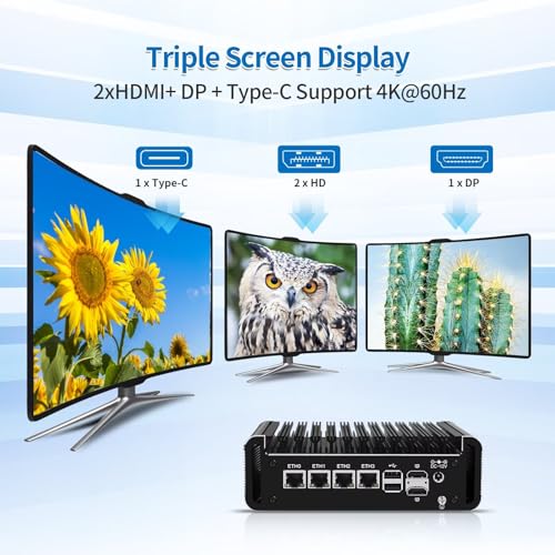 Image of Mini Firewall PC N100 4 Core, 4 x i226V 2.5GbE LAN OPNsense Hardware, DDR5 8GB RAM 256GB SSD, Fanless Micro Computer Appliance, AES-NI, 3 Display, 2 x NVMe, 2 x SATA 3.0