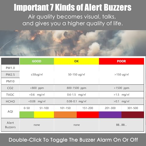 Image of Professional Indoor Air Quality Monitor with AQI Alerts, Portable Real-Time Detector for Home, Car, Plants & Pet (Gray)