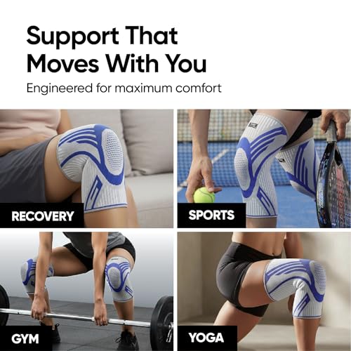 Image of Frido Active Knee Cap Support for Men & Women | Pain Relief Knee Brace | Anti-Sweat & Comfortable | Compression Knee Supporter for Joint Support, Sports, Gym & Injury Recovery (1 Pair) Grey, Medium