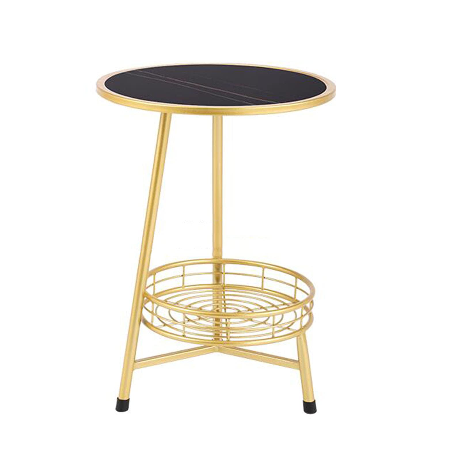 HAIZHENSide End Table Round Slate Side Table,Bedroom Bedside Table,Metal Table Legs,Marble Coffee Table, 2 Colors for Living Room Bedroom(Size:15.74 * 15.74 * 21.65in,Color:Black)