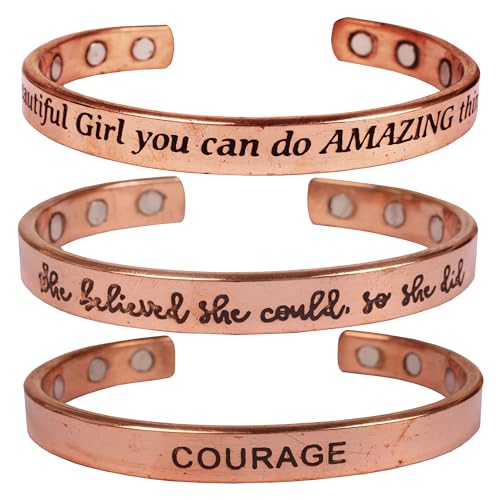 Image of Touchstone copper bracelets | gift for men women |adjustable 100% pure solid real magnetic jewelry | handmade bracelet set combo | rope braided tibetan bangles.