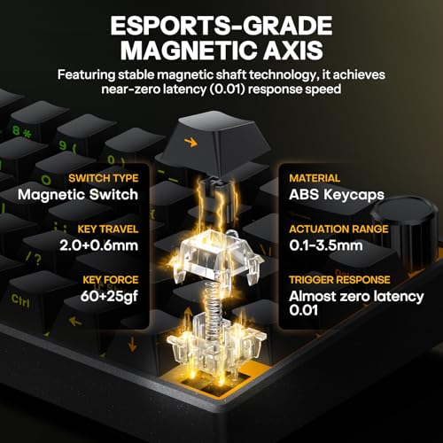 TECURS Aluminum Chassis Wired Magnetic Switch Mechanical Gaming Keyboard, 65% Compact Hall Effect Keyboard with RGB Lighting, Side-Printed Keycaps, Hot Swappable, Volume Knob, Customizable, US Layout - Image 5