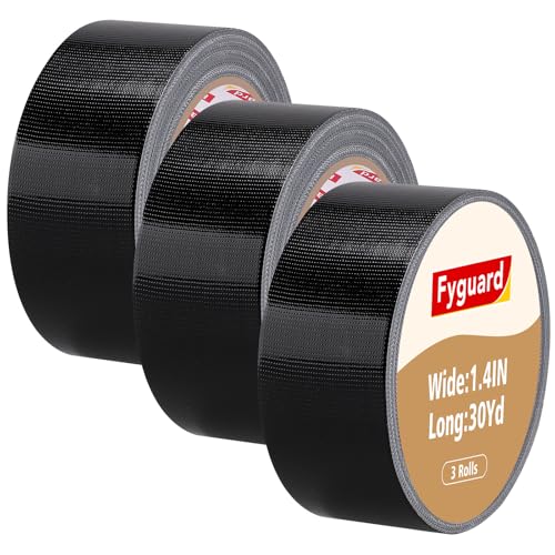 Fyguard 3 Rolls Black Duct Tape 28m x 36mm Repair Gaffa Tape Waterproof Tape 210 Heavy Duty Adhesive Cloth Tape Universal for Indoor and Outdoor Use No residue (84m in Total)