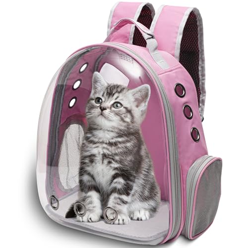 Vivicreate Large Cat Backpack Carrier for Travel and Hiking Transparent Pet Bubble Backpack for Cats up to 20lbs with Ventilation and Padded Straps Mochila para Gatos transportadora mascotas (Pink) - Image 2
