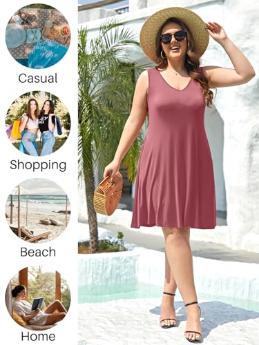 Image of BELAROI Women Casual Summer Beach Dresses Plus Size Sundress V Neck Pockets Swing Tank Dress Cover Ups