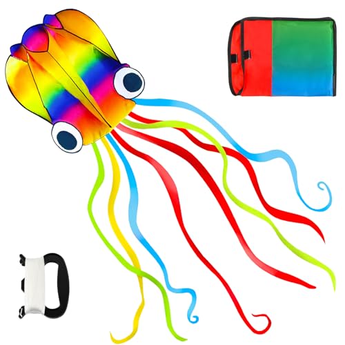 Darryy Octopus Drachen Groß 4m mit Drachenschnur 100m für Jungen, Mädchen, Teenager, Erwachsene (Bunt)