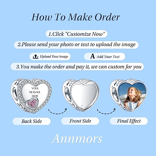 Annmors Personalized Photo Charm for Bracelet Necklaces,925 Sterling Silver Charm Love Heart Shaped Engraved Customize Picture Gift for Birthday Mother's Day Christmas,Bead Charms Jewelry for Women3
