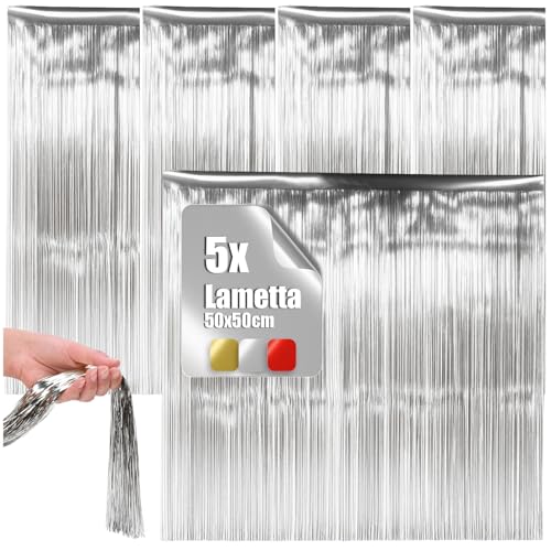 com-four® 5X Lametta - silberfarbene Lametta Girlande für...