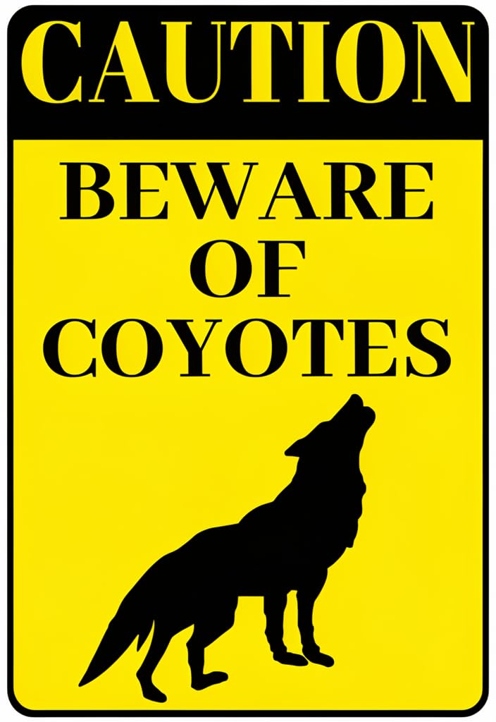 peiyeety Caution Beware of Coyotes Tin Sign 12x8 Inch, Yellow & Black Warning Metal Wall Decor, Rustic Outdoor/Backyard Ranch Farm Sign for Garage Barn Shed Patio, Funny Wildlife Gift Idea