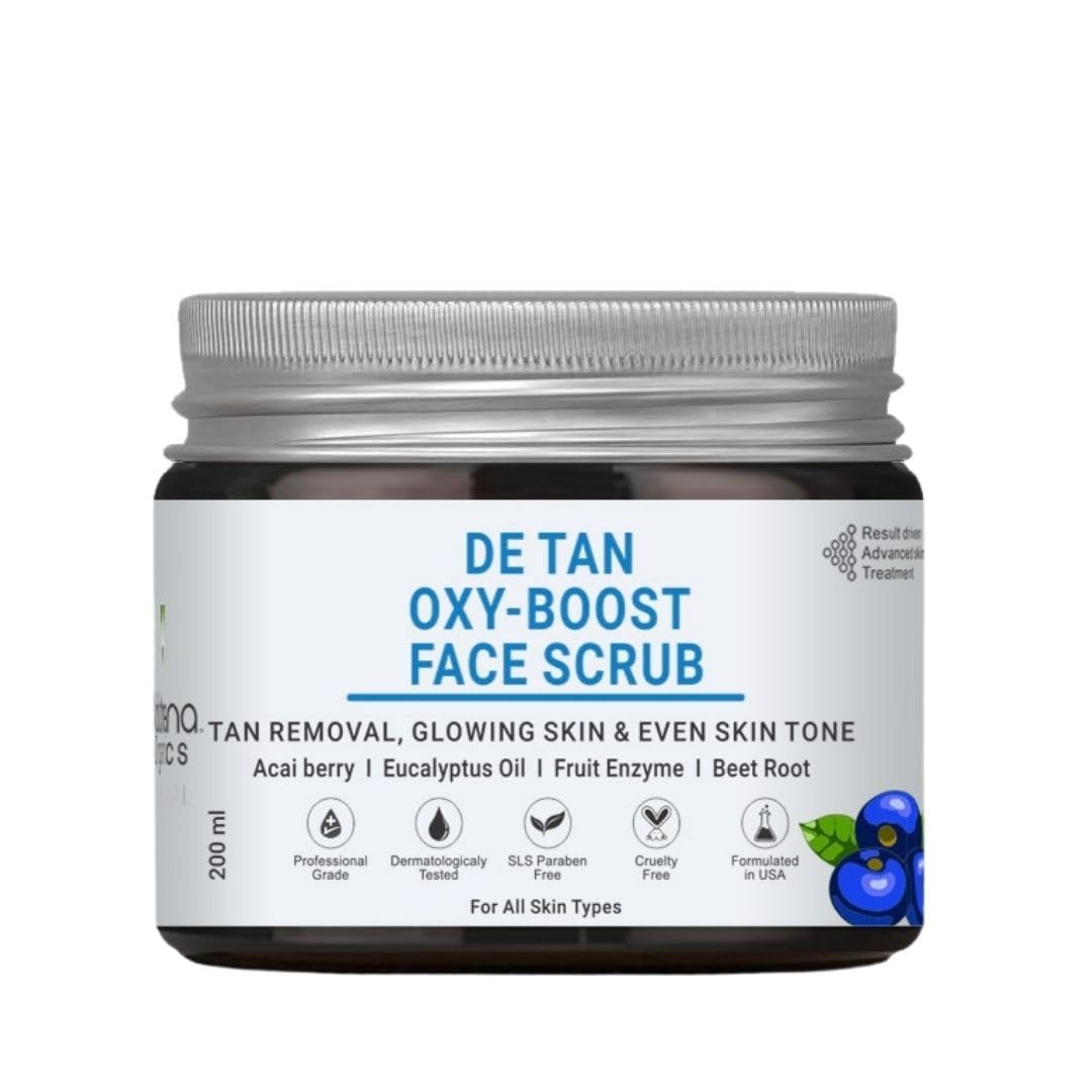 Volamena Oxy-Boost De-Tan Face scrub I Exfoliate dead skin I Fresh look and youthful radiance I Acai berry, Beet root & Fruit Enzyme I 200 ml