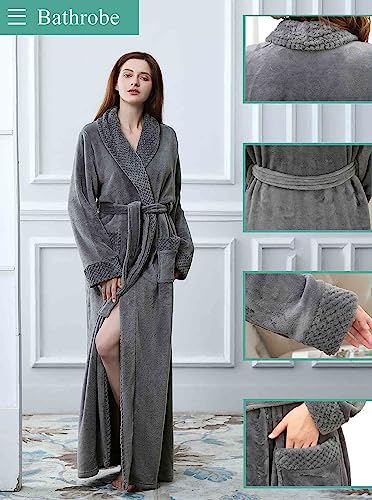 Artfasion Women's Long Flannel Bathrobe Ultra Soft Plush Microfiber Fleece Robes,Gray,Large/X-Large #TOP1